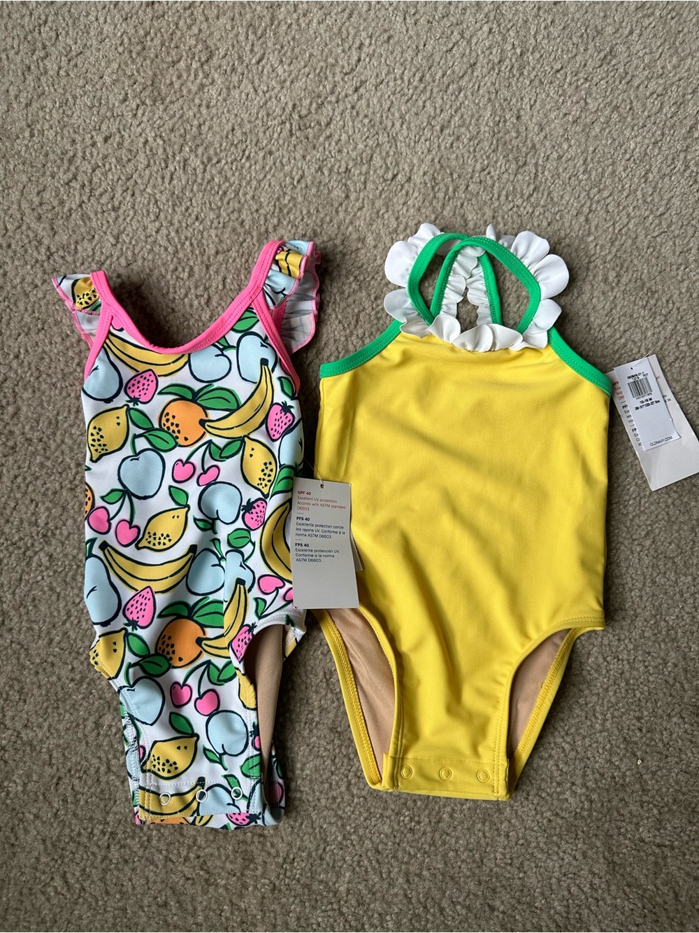 Old Navy Girls' Yellow Ruffle Halter One-Piece Swim & Fruit Ruffle One-Piece